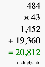 How to calculate 484 times 43 using long multiplication