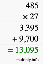 How to calculate 485 times 27 using long multiplication