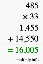 How to calculate 485 times 33 using long multiplication