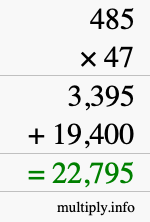 How to calculate 485 times 47 using long multiplication