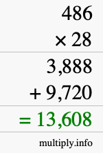 How to calculate 486 times 28 using long multiplication