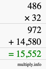 How to calculate 486 times 32 using long multiplication