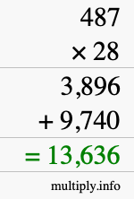 How to calculate 487 times 28 using long multiplication