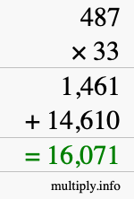 How to calculate 487 times 33 using long multiplication