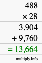How to calculate 488 times 28 using long multiplication