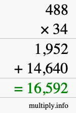 How to calculate 488 times 34 using long multiplication