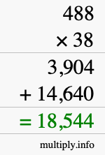 How to calculate 488 times 38 using long multiplication