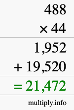 How to calculate 488 times 44 using long multiplication