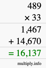 How to calculate 489 times 33 using long multiplication