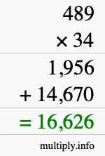 How to calculate 489 times 34 using long multiplication