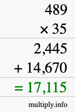 How to calculate 489 times 35 using long multiplication
