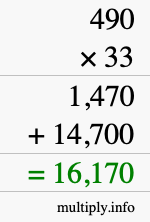 How to calculate 490 times 33 using long multiplication
