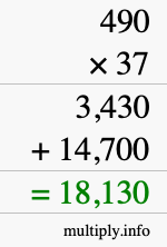 How to calculate 490 times 37 using long multiplication