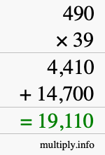 How to calculate 490 times 39 using long multiplication