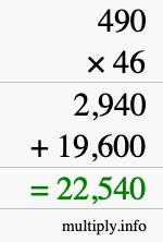 How to calculate 490 times 46 using long multiplication