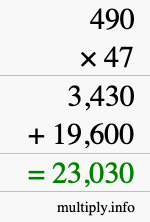 How to calculate 490 times 47 using long multiplication