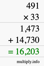 How to calculate 491 times 33 using long multiplication