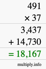 How to calculate 491 times 37 using long multiplication