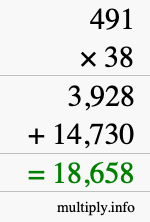 How to calculate 491 times 38 using long multiplication
