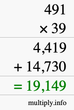How to calculate 491 times 39 using long multiplication
