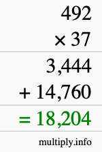 How to calculate 492 times 37 using long multiplication