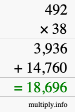 How to calculate 492 times 38 using long multiplication