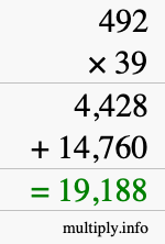 How to calculate 492 times 39 using long multiplication