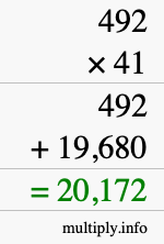 How to calculate 492 times 41 using long multiplication