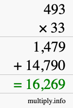 How to calculate 493 times 33 using long multiplication
