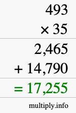 How to calculate 493 times 35 using long multiplication