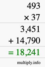How to calculate 493 times 37 using long multiplication