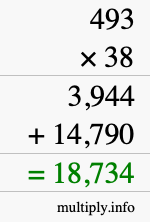 How to calculate 493 times 38 using long multiplication