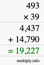 How to calculate 493 times 39 using long multiplication