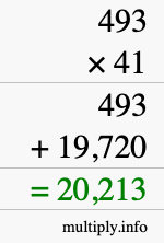 How to calculate 493 times 41 using long multiplication