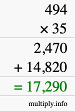 How to calculate 494 times 35 using long multiplication