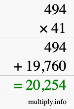 How to calculate 494 times 41 using long multiplication