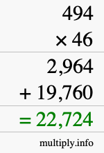 How to calculate 494 times 46 using long multiplication
