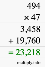 How to calculate 494 times 47 using long multiplication