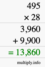 How to calculate 495 times 28 using long multiplication