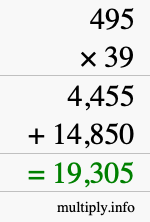 How to calculate 495 times 39 using long multiplication