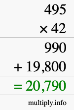 How to calculate 495 times 42 using long multiplication