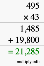 How to calculate 495 times 43 using long multiplication How to calculate 495 times 43 using long multiplication