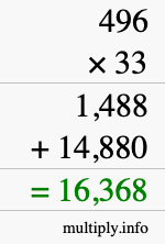 How to calculate 496 times 33 using long multiplication