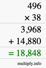 How to calculate 496 times 38 using long multiplication