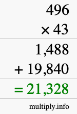 How to calculate 496 times 43 using long multiplication