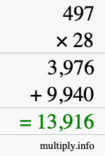 How to calculate 497 times 28 using long multiplication
