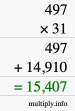 How to calculate 497 times 31 using long multiplication How to calculate 497 times 31 using long multiplication