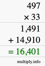 How to calculate 497 times 33 using long multiplication