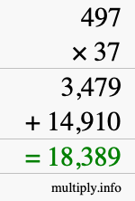 How to calculate 497 times 37 using long multiplication