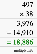 How to calculate 497 times 38 using long multiplication